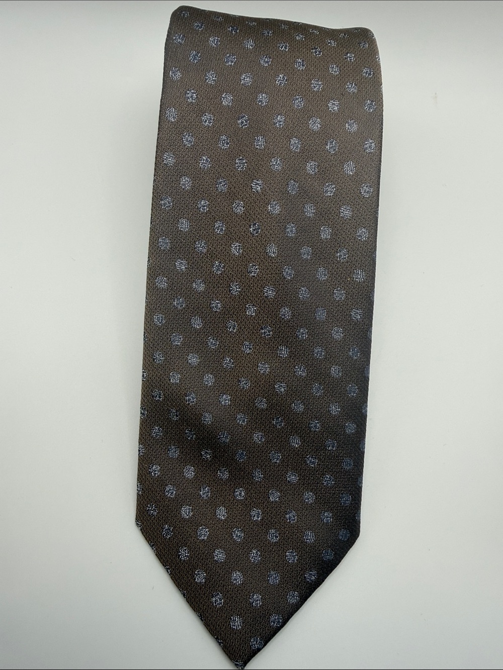 Michael Kors Brown Tie with Silver Dot Pattern, 100% silk